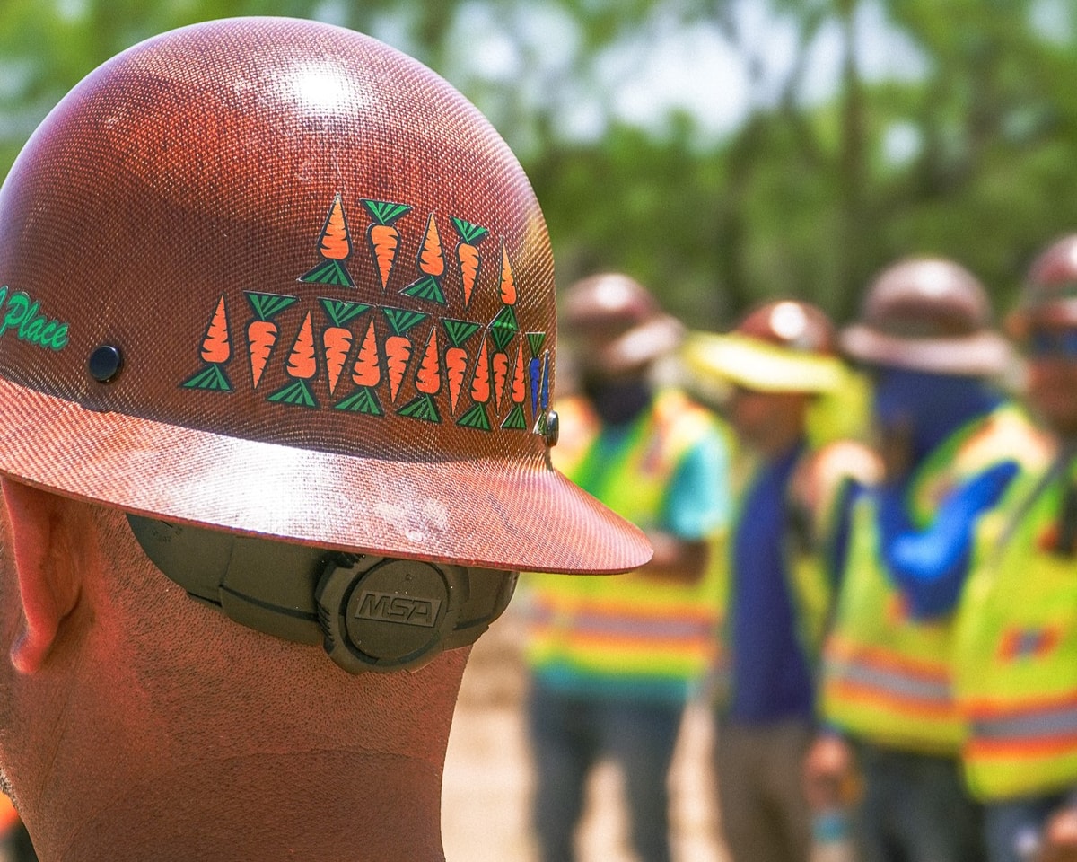 Acadia hard hat with carrot decals